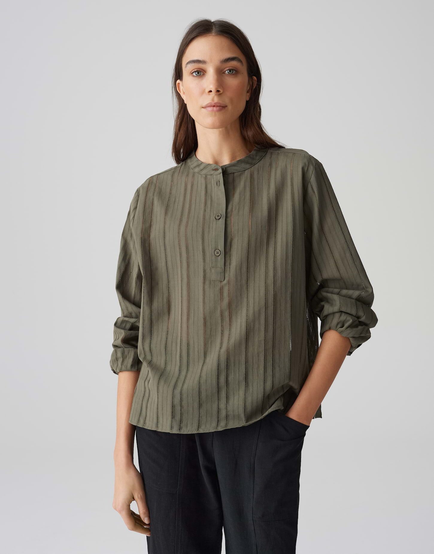 OPUS Langarmbluse FUEGA Loose mit zarter Lochstickerei günstig online kaufen