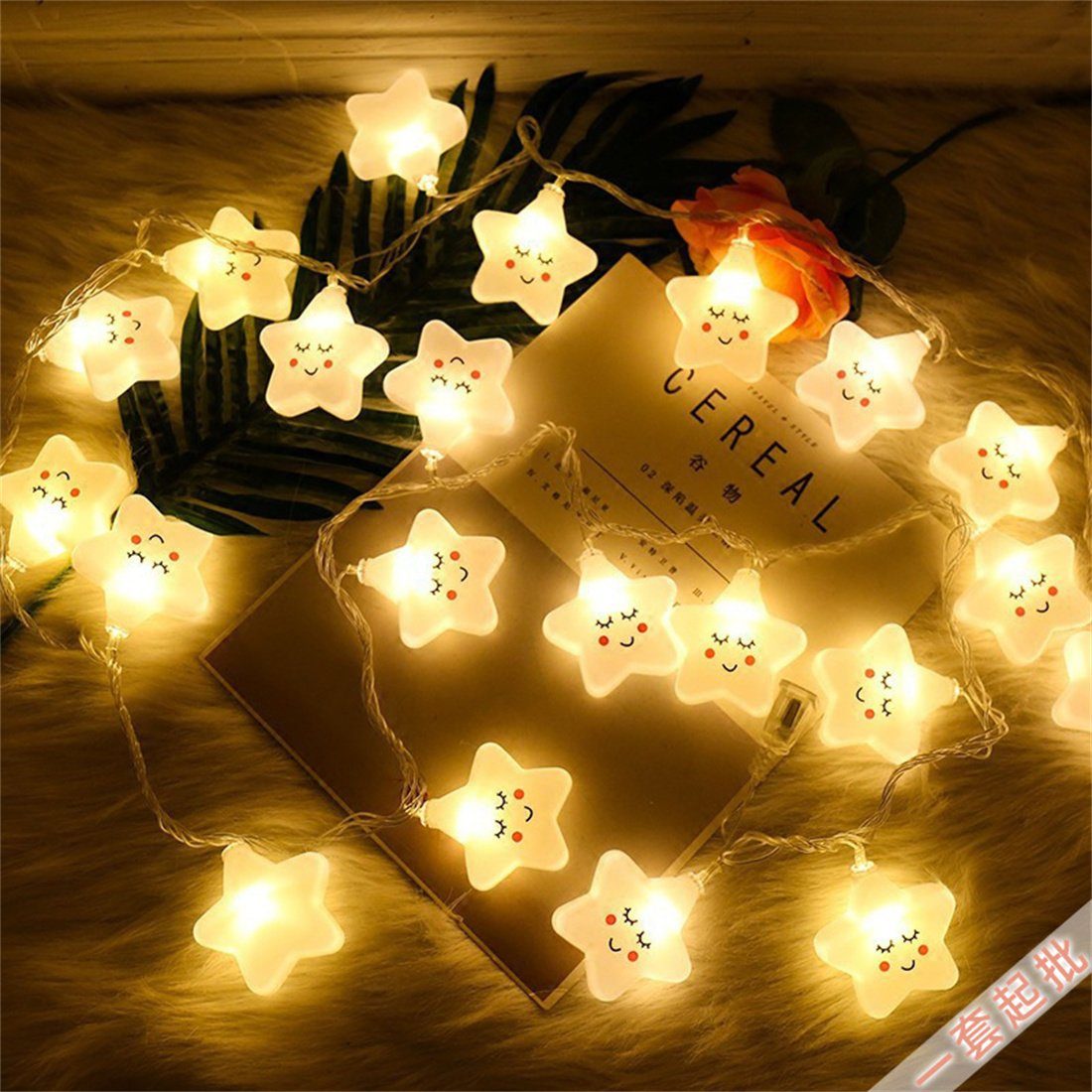 DAYUT LED-Lichterkette LED Smiley Star String Lights Lichterkette, Weihnachtsdekoration