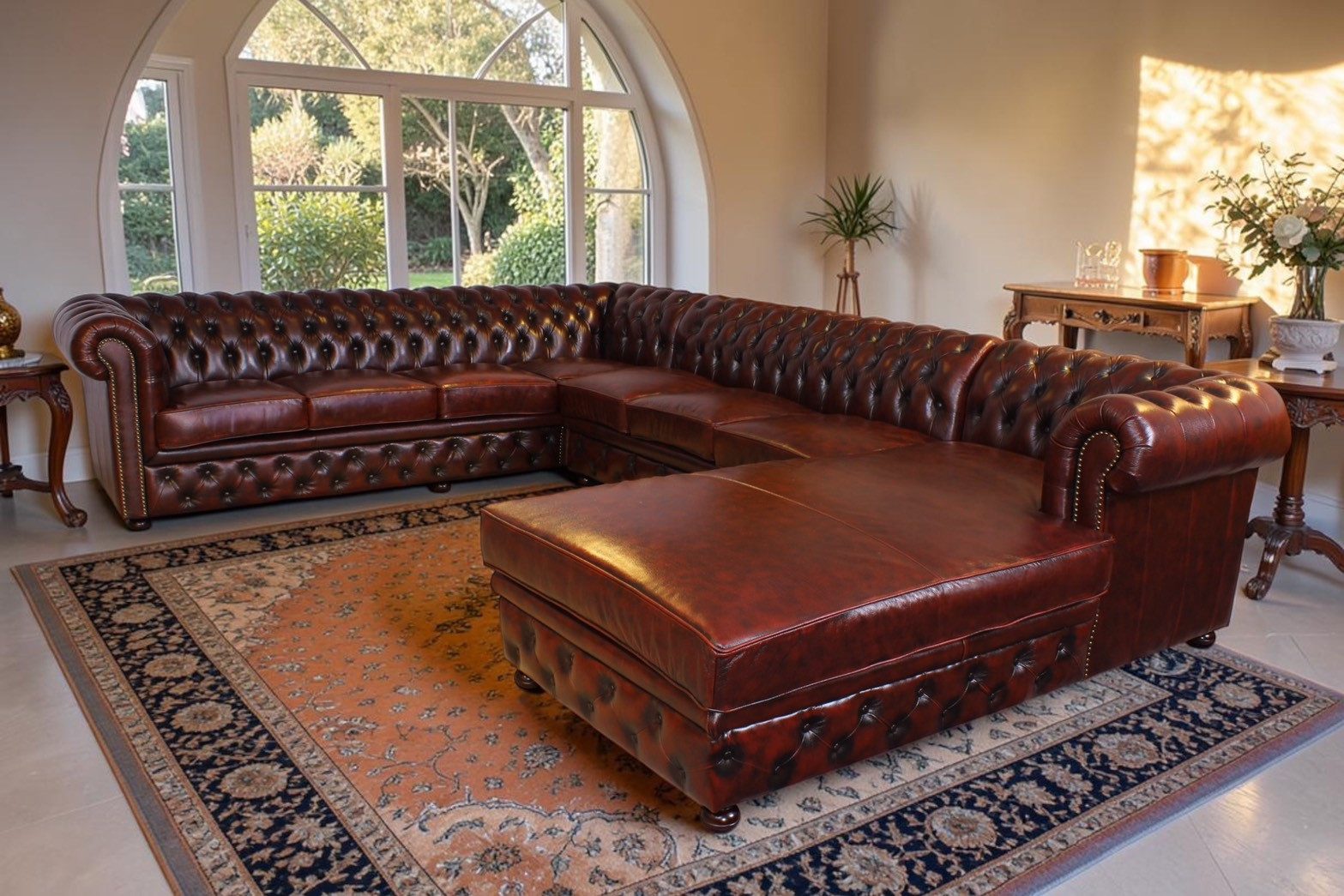 Salottini Wohnlandschaft XL Chesterfield Wohnlandschaft Ecksofa Royal Eckcouch VOLLLEDER Rot, Handarbeit