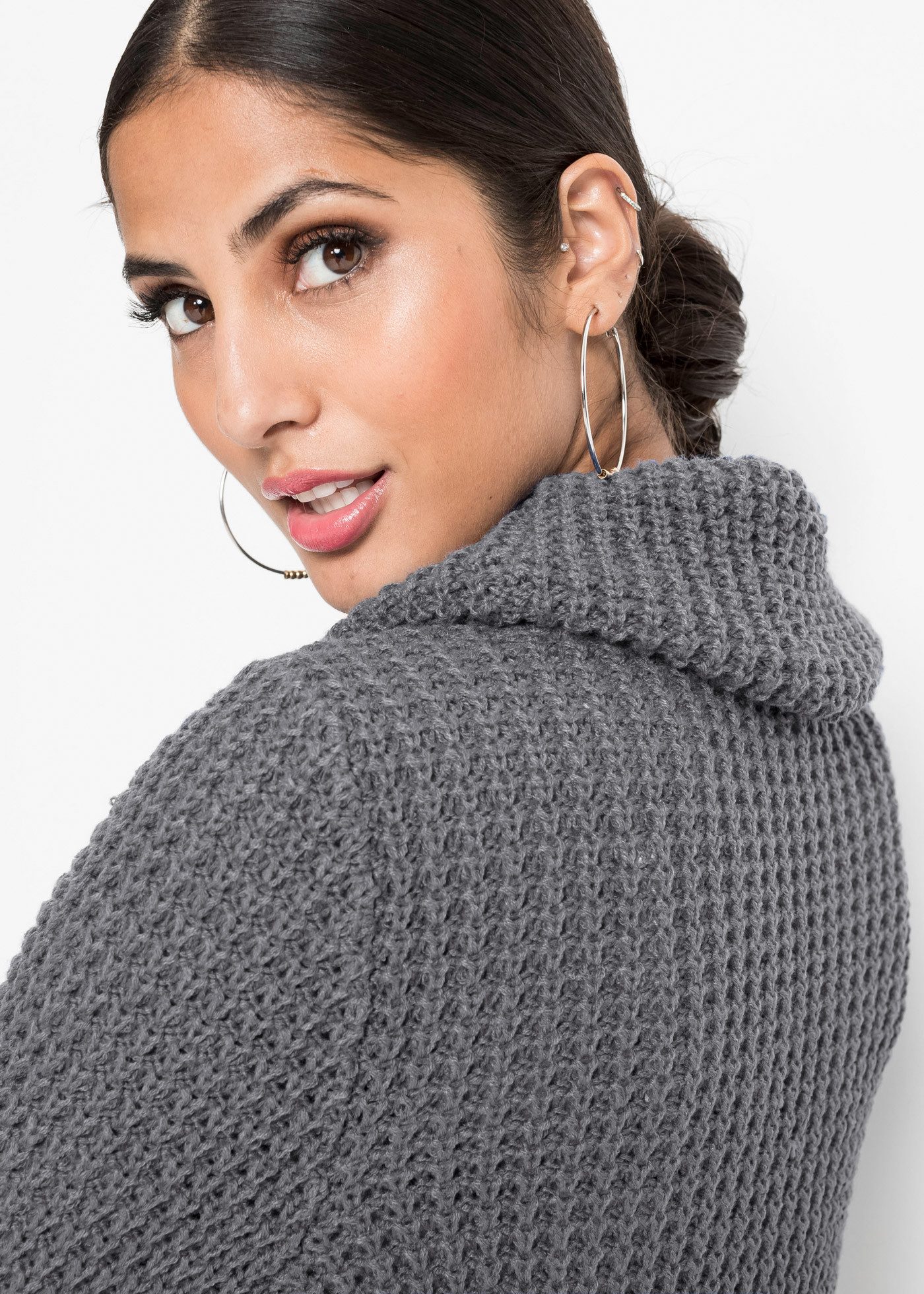 bonprix Strickpullover mit weitem Rollkragen mit Riegel, asymmetrische Lagenoptik