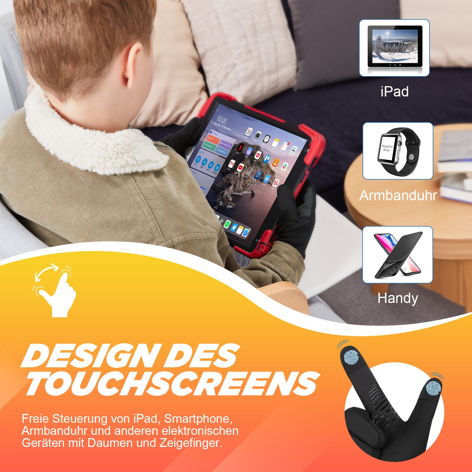 TANSTC Thermohandschuhe Fahrradhandschuhe Kinder Warme Handschuhe Softshell Winterhandschuhe (Set) Touchscreen,rutschfeste,reflektierende,wärme,leicht,winddicht – Bild 5 von 5