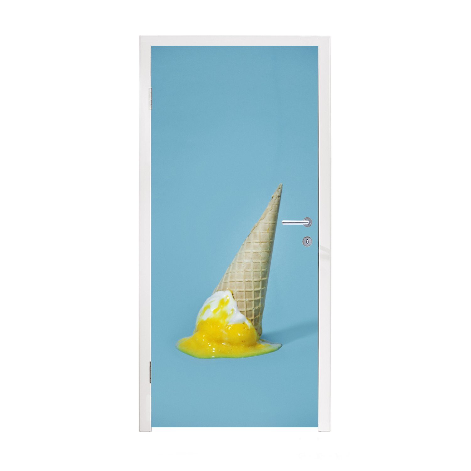 cm bedruckt, 75x205 Matt, Türtapete Eis mit Fototapete Türaufkleber, St), Tür, Geschmolzenes MuchoWow blauem Hintergrund, (1 für