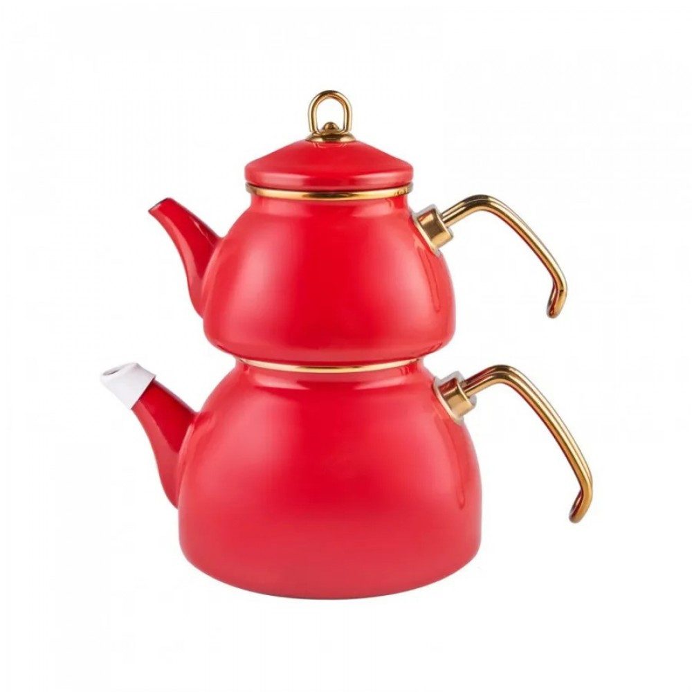 Karaca Teekanne Teekanne Retro Teekessel Emaille Teekannen- Set, Rot, Teeaufguss 1,1L, Emaillebeschichtung Teekanne Teekocher Teesieb Wasserkocher