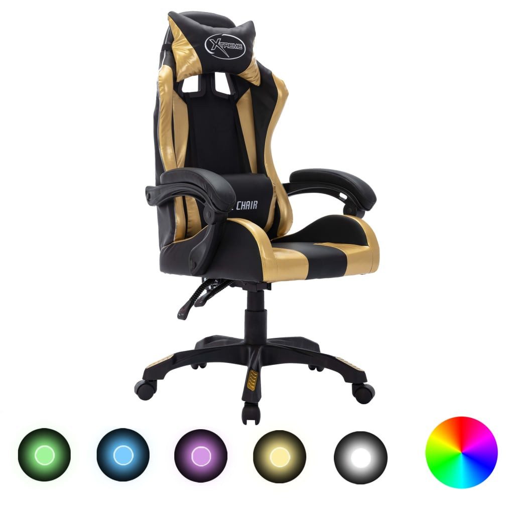 vidaXL Bürostuhl NA Gaming-Stuhl mit RGB LED Leuchten Gold und Schwarz Gaming Sessel Co