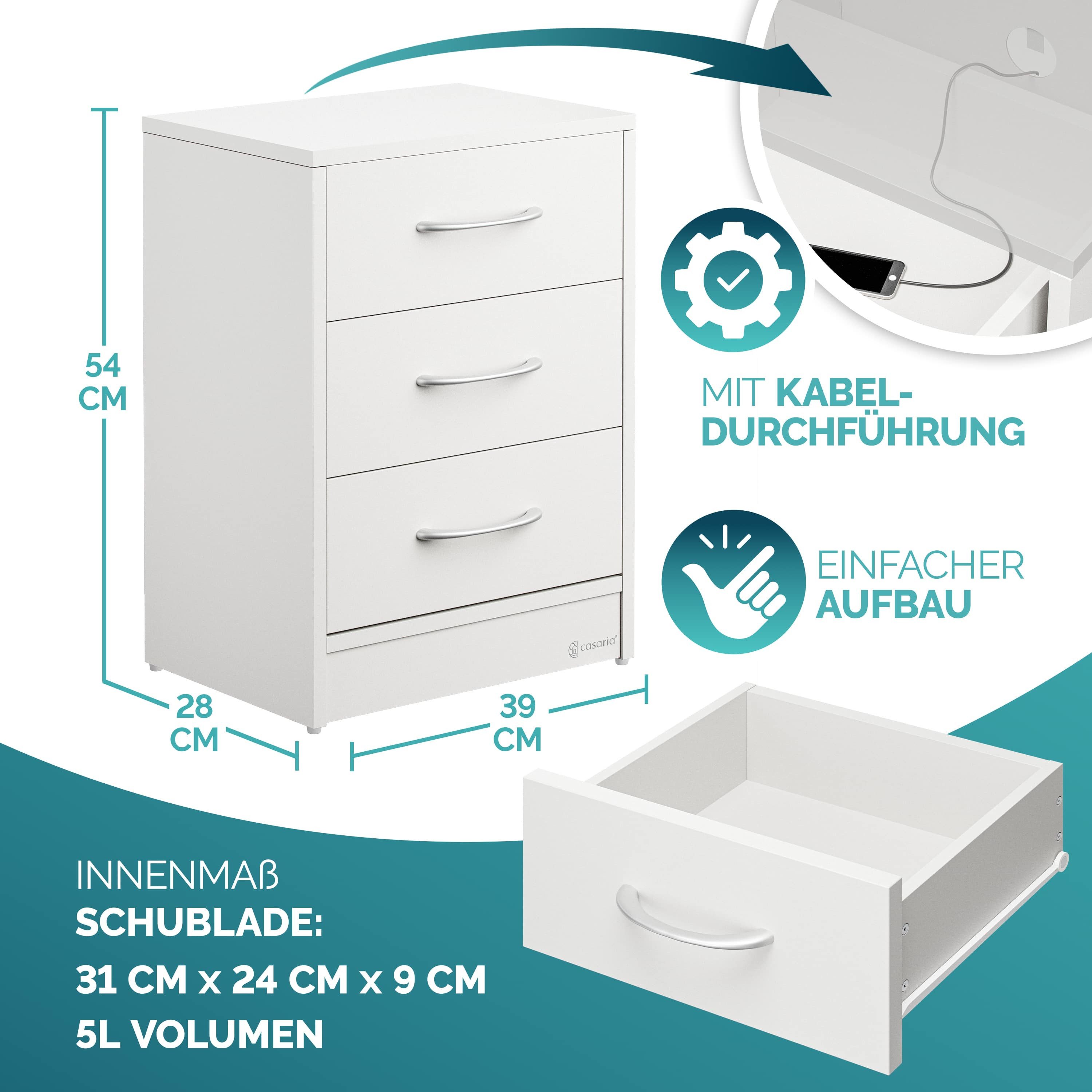 Casaria Nachttisch Eloise (2-St), CASARIA® 2x Nachttisch Eloise weiß LED