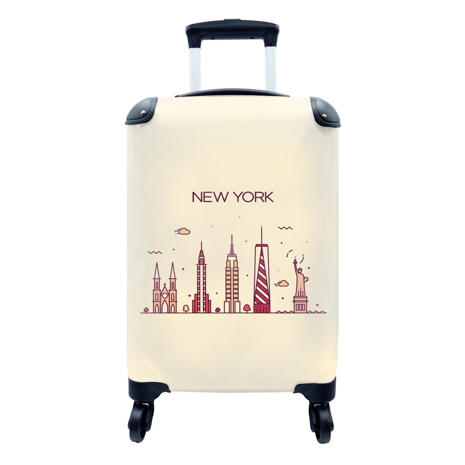 MuchoWow Handgepäckkoffer New York - Freiheitsstatue - Skyline, 4 Rollen, Reisetasche mit rollen, Handgepäck für Ferien, Trolley, Reisekoffer
