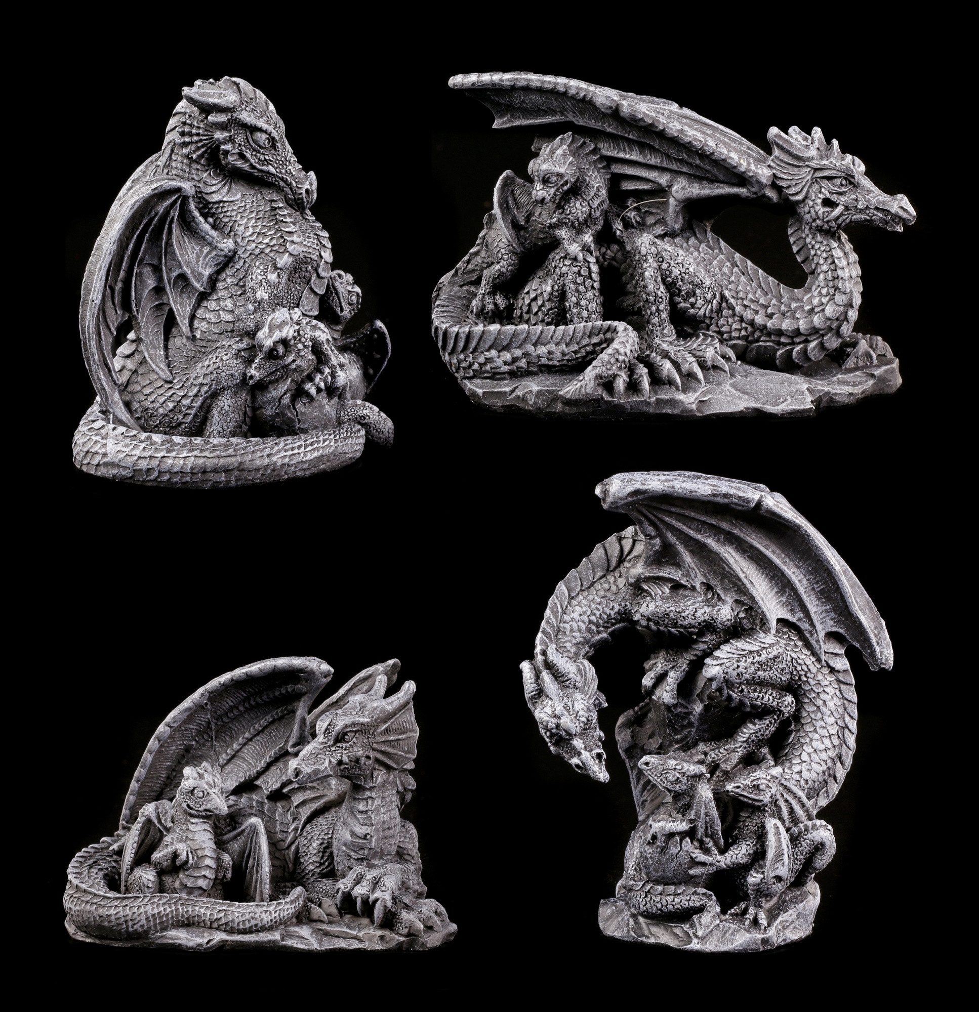 Figuren Shop GmbH Dekofigur Drachen Figuren Set – 4er Gothic Fantasy Dekoration Figuren schwarz