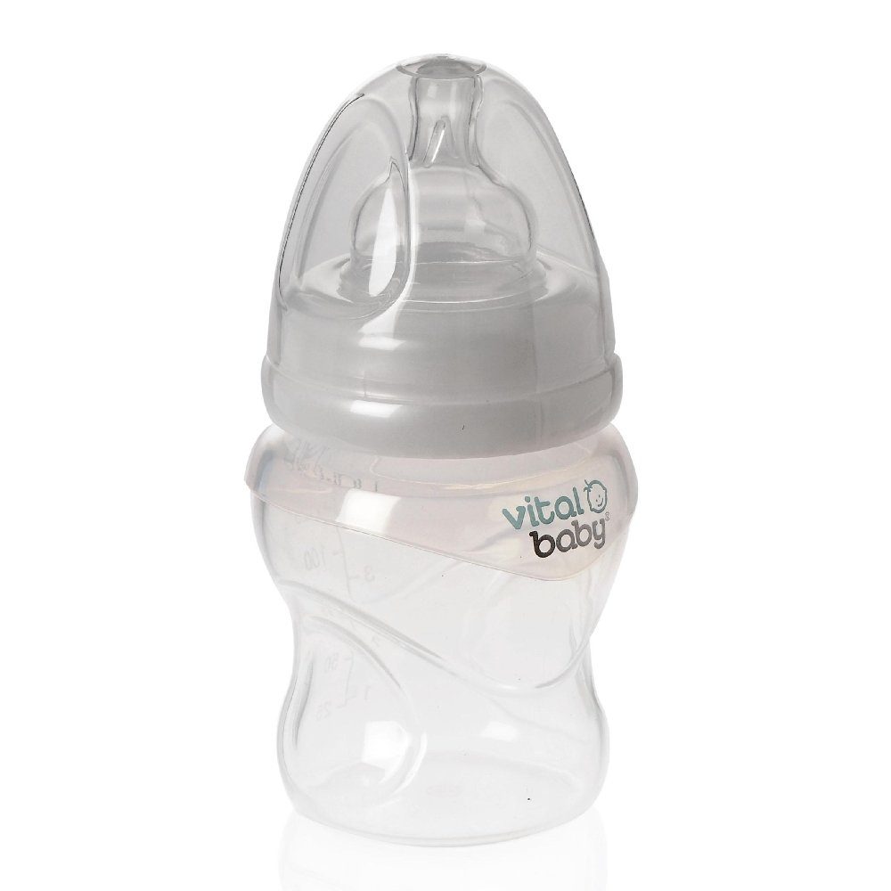 Vital Baby Babyflasche erfonomisch geformte Airflow Silikon-Flasche 150ml, Anti-Kolik-System