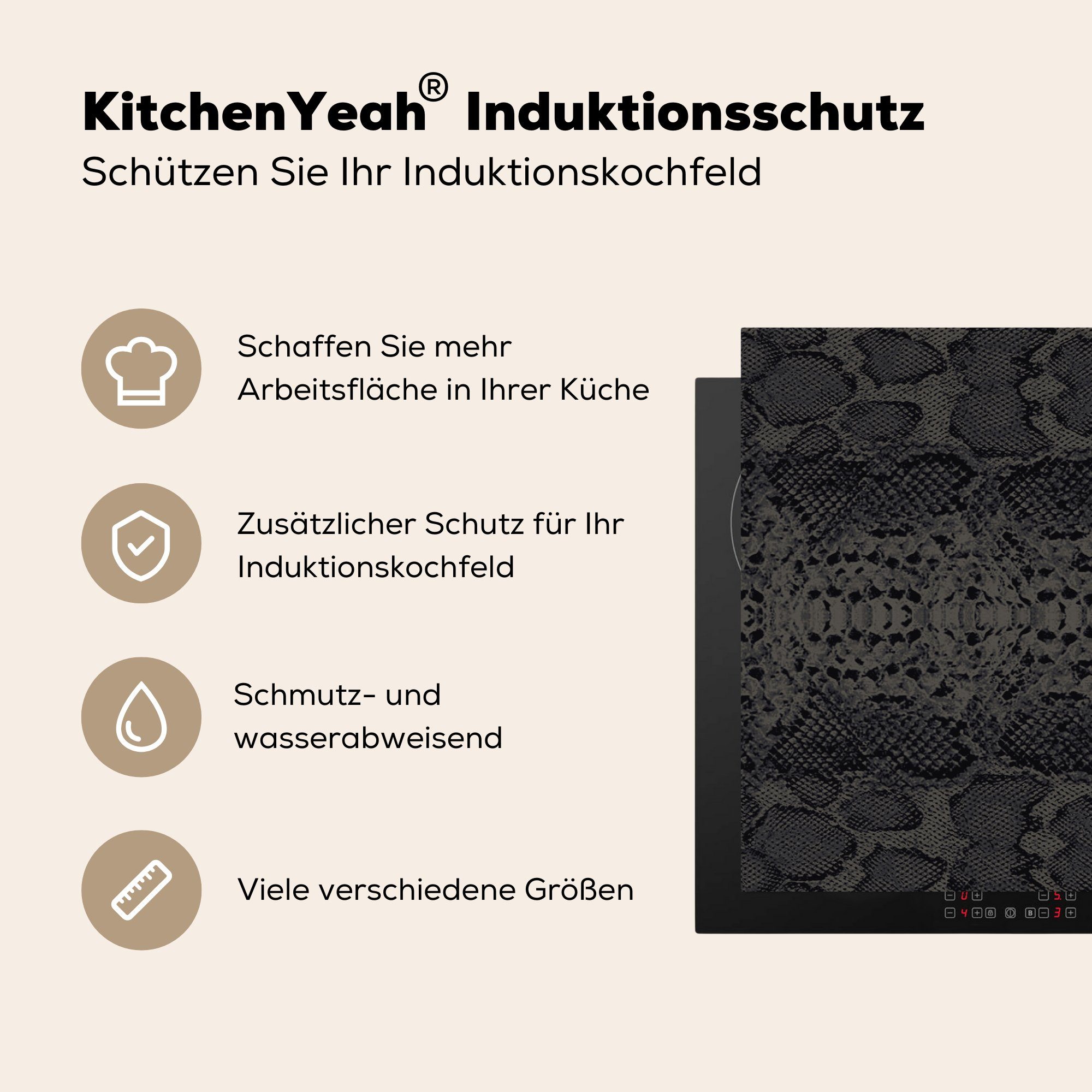 81x52 MuchoWow Induktionskochfeld Tierhaut, Induktionsschutz - - Textur Schutz für küche, Vinyl, cm, Herdblende-/Abdeckplatte tlg), (1 Ceranfeldabdeckung die - Leder