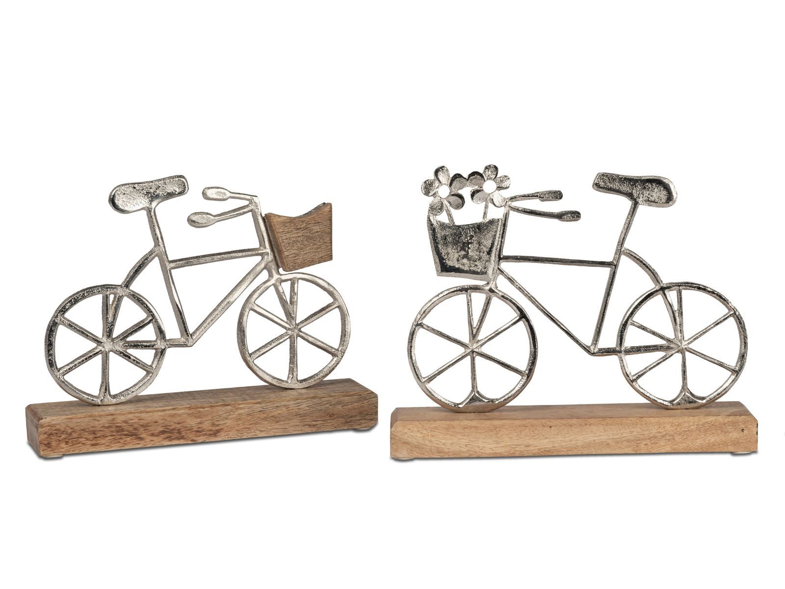 formano Dekofigur Fahrrad Deko 2er Set Fahrrad aus Aluminium und Mangoholz 20x17cm