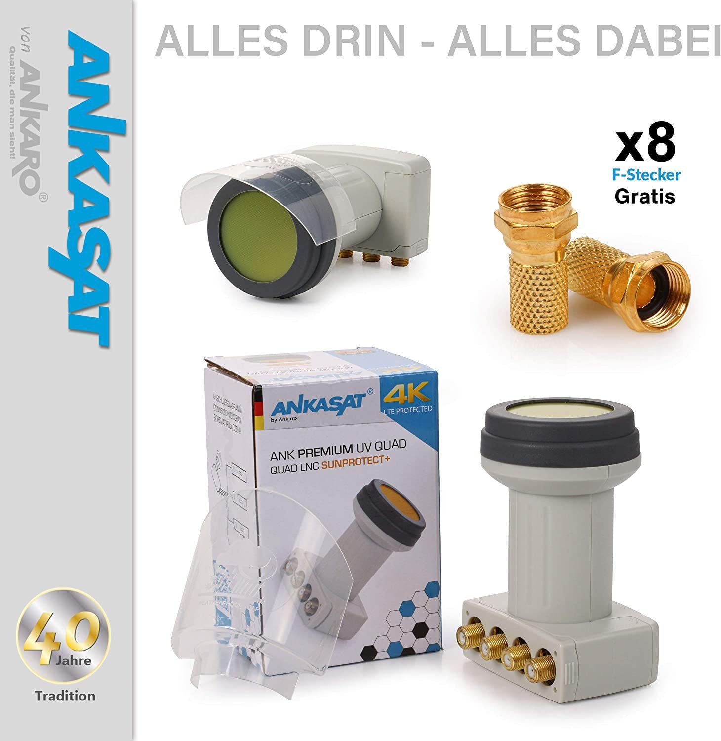 Thumbnail - Ankaro ANKASAT - ANK Premium UV Quad LNB + Wetterschutz Kappe, 4 Teilnehmer Universal-Quad-LNB
