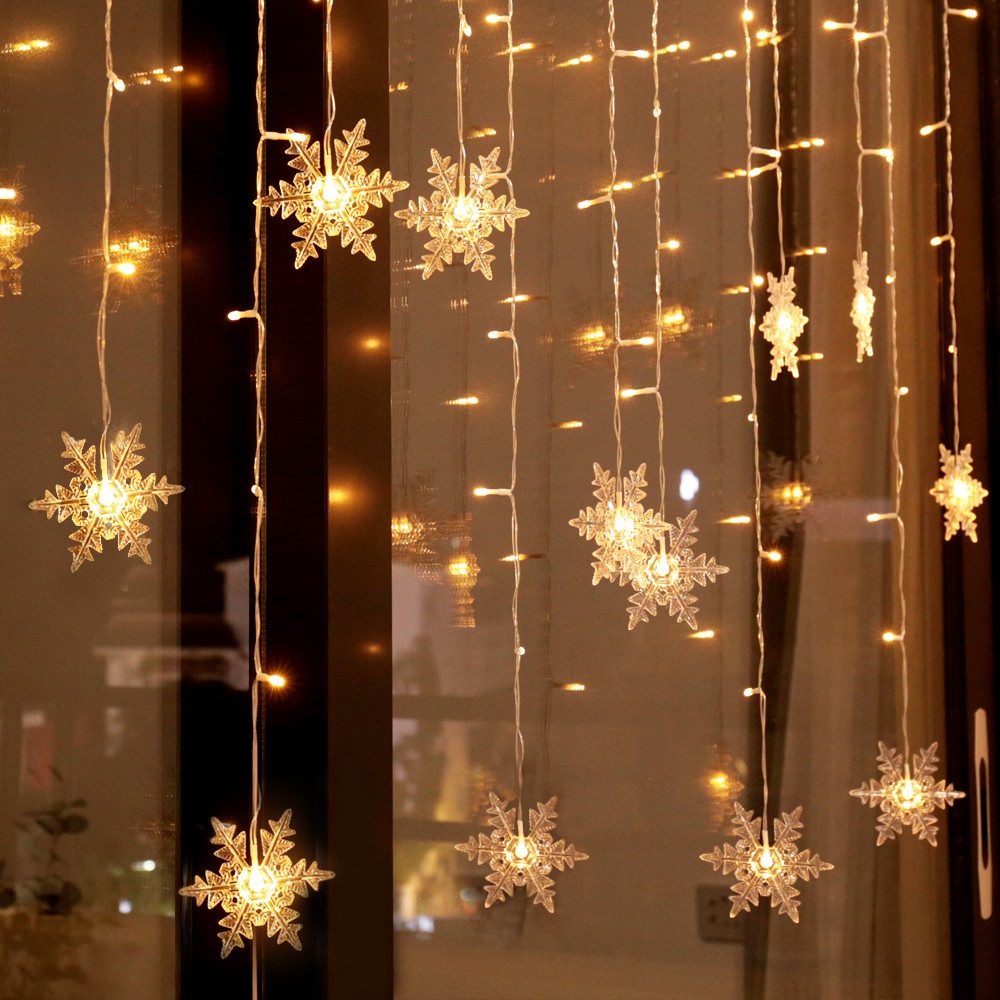 LED-Lichterkette 31V, Schneeflocke, Speicherfunktion, für Fenster Veranda Weihnachten