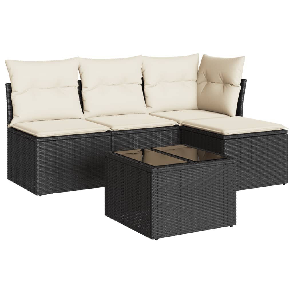 vidaXL Gartenlounge-Set 5-tlg. Garten-Sofagarnitur mit Kissen Schwarz Poly Rattan, (1-tlg)