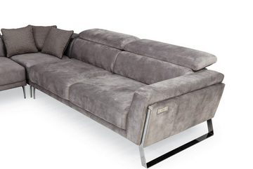 JVmoebel Ecksofa Graues Ecksofa L-Form Couch Großes Stoffsofa Luxus Möbel Neu, 3 Teile, Made in Europa