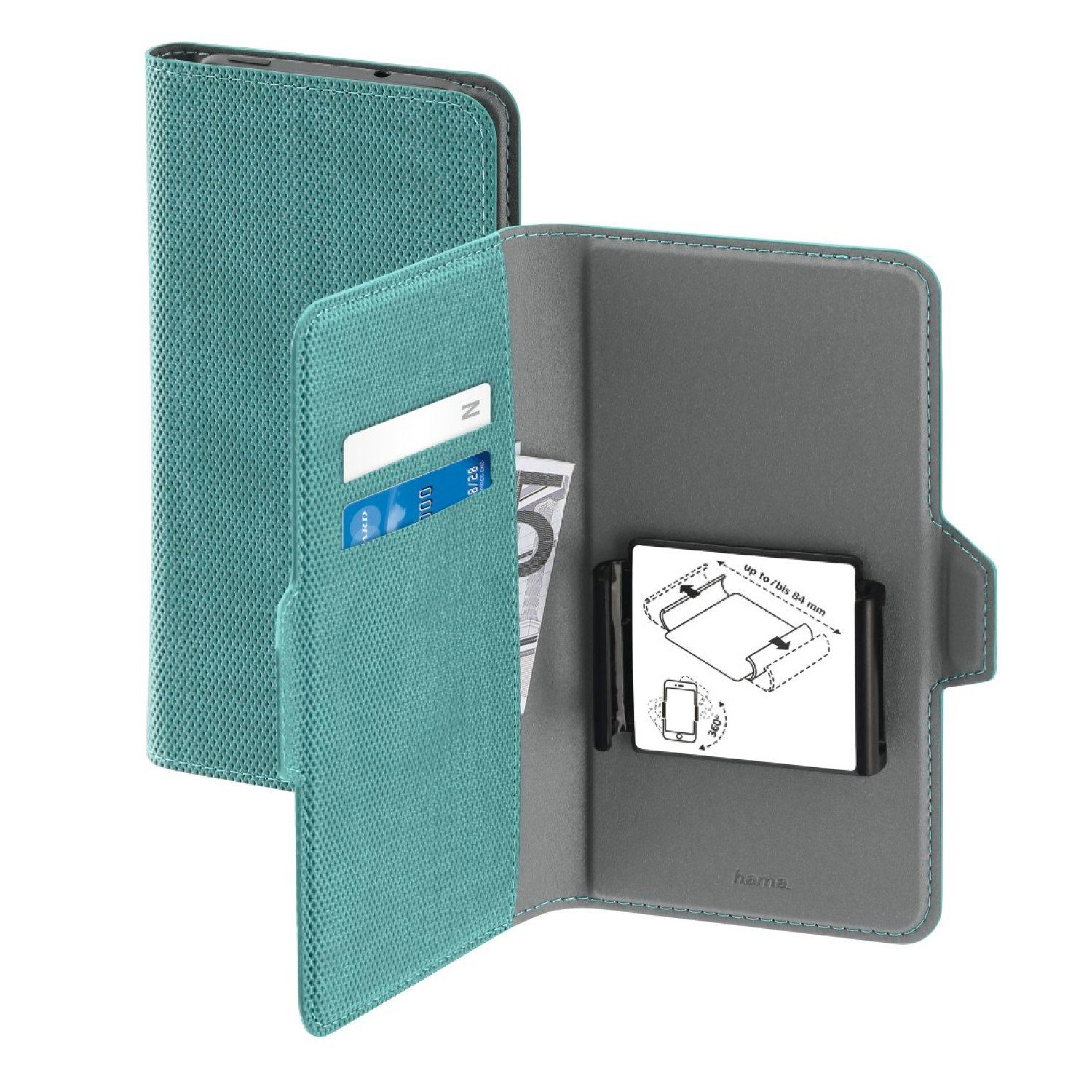 Hama Handyhülle Universal Booklet 5,2" bis 6,5" Klapp-Tasche Mint, Schutz-Hülle Case Bag Book-Cover Etui Kartenfach Magnet-Verschluss