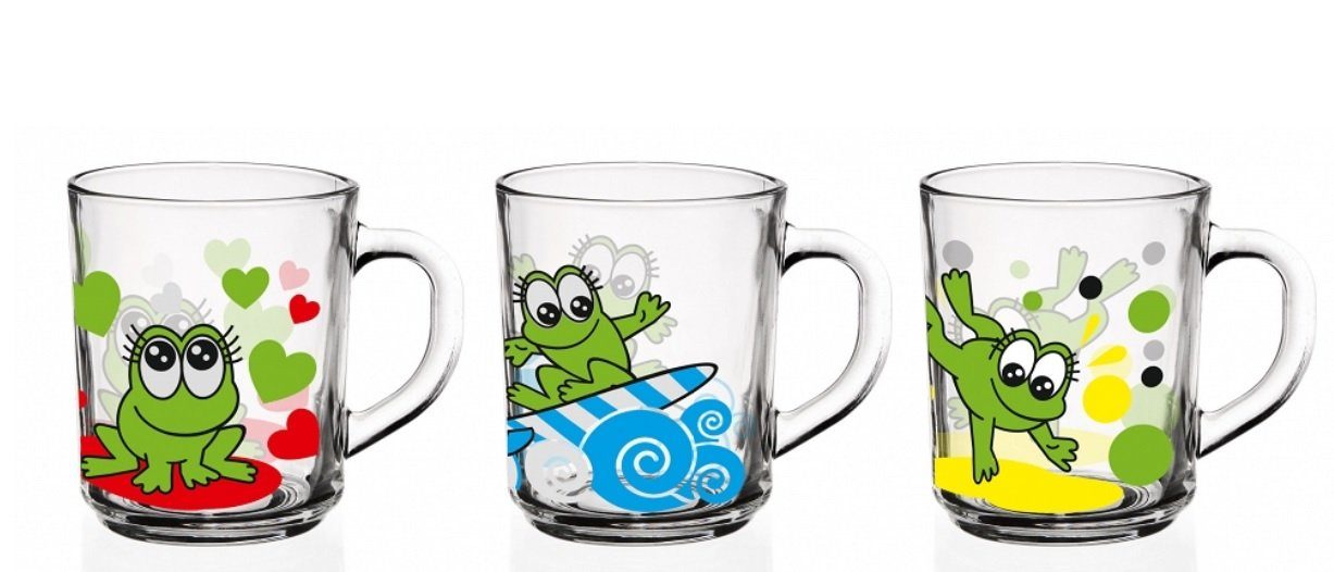 Sendez Gläser-Set 6 Kindergläser mit Frosch-Motiv 230 ml Trinkgläser, 6-tlg., Glas