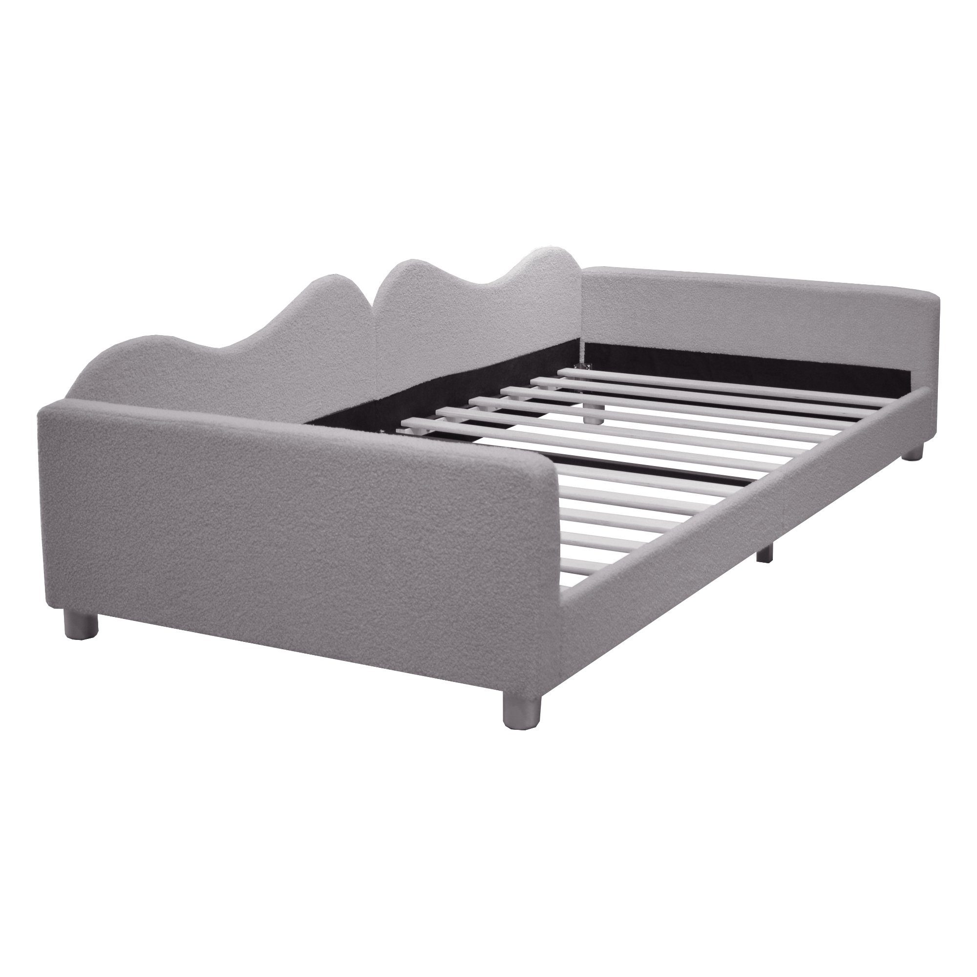 Polsterbett, Kinderbett Schlafsofa mit Lattenrost 90x200cm, Teddystoff