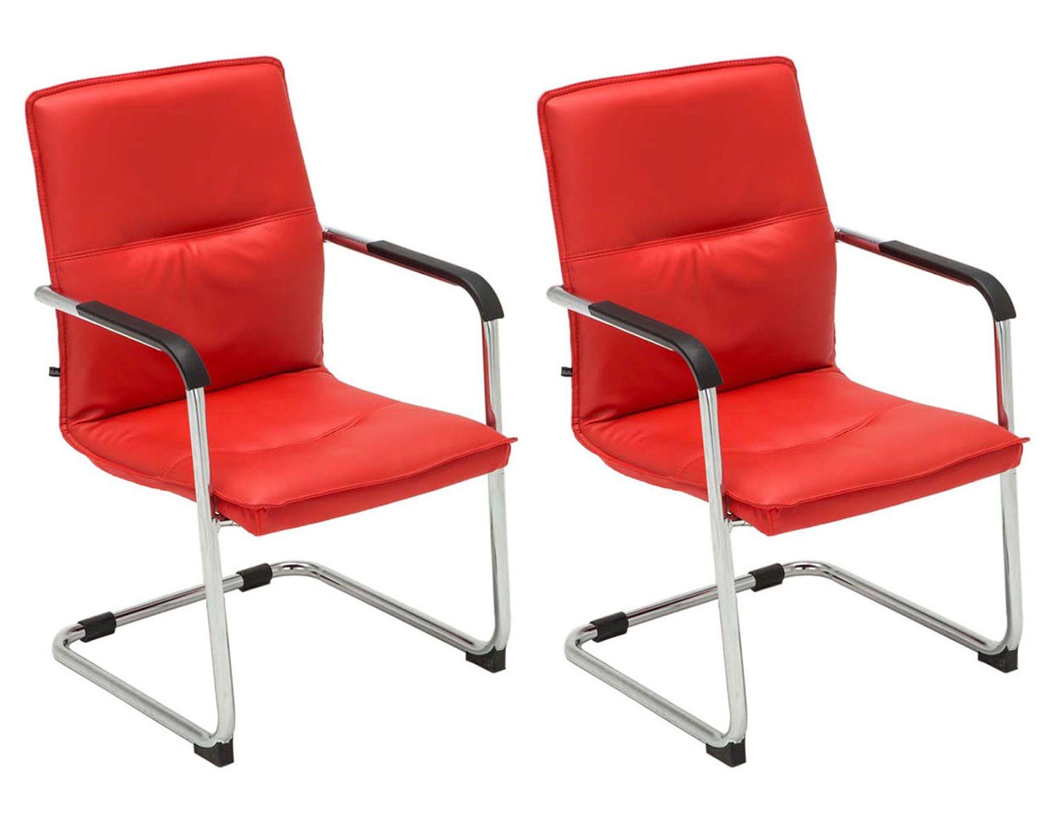 Gestell: St), Metall Sitzfläche Sean mit rot chrom - Esszimmerstuhl - (Küchenstuhl Konferenzstuhl Wohnzimmerstuhl, gepolsterter TPFLiving - Sitzfläche: Besucherstuhl 2 Kunstleder hochwertig -