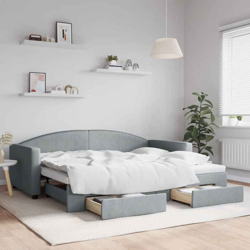 furnicato Bett Tagesbett Ausziehbar mit Schubladen Hellgrau 90x200 cm Stoff