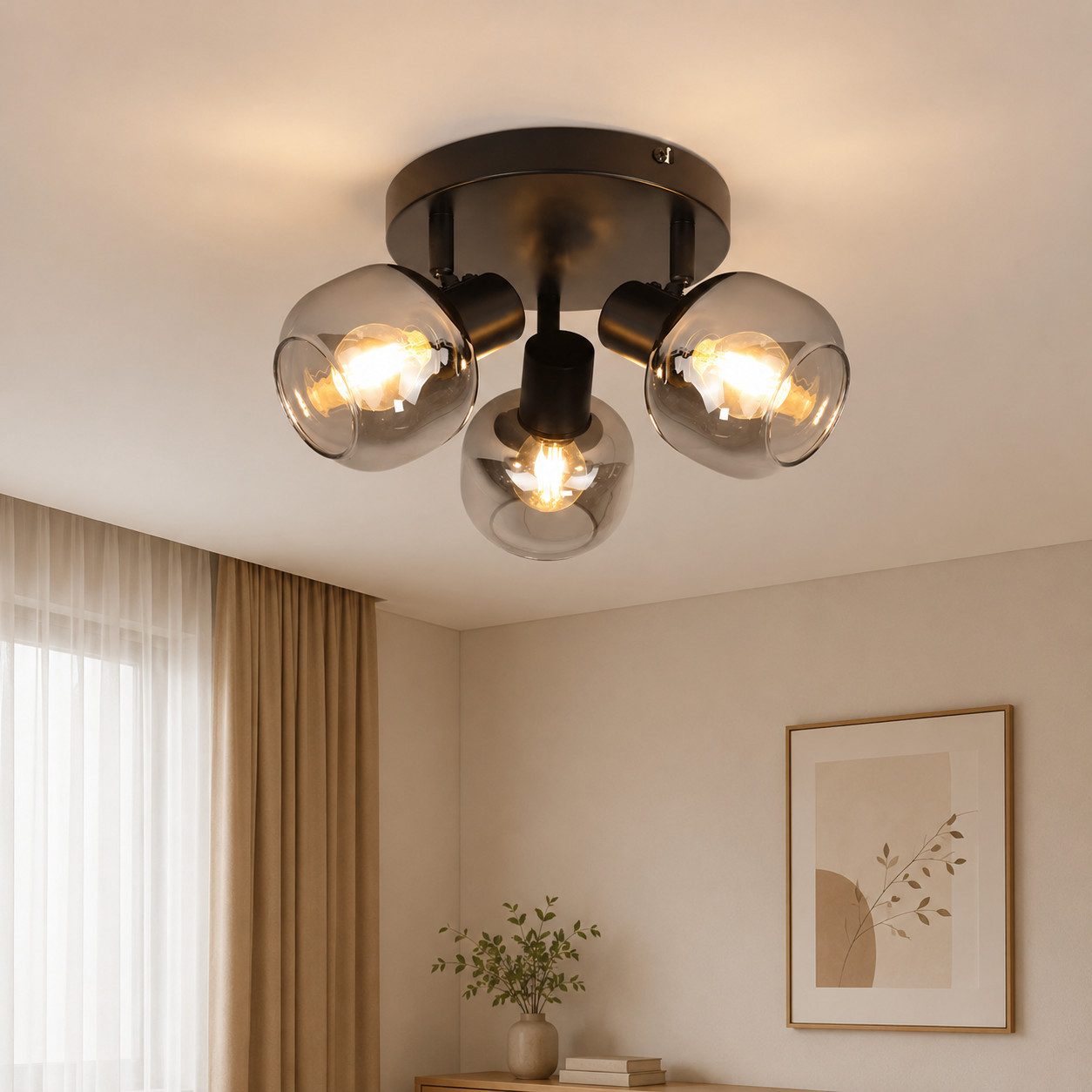 Nettlife Deckenstrahler Küchenlampe 2/3/4/6 Flammig Modern E14 Rauchglas Deckenleuchte, Schwenkbar, LED wechselbar, Wohnzimmerlampe für Schlafzimmer Flur Küche