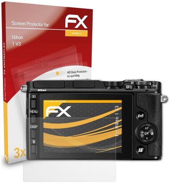 atFoliX Schutzfolie für Nikon 1 V3, (3 Folien), Entspiegelnd und stoßdämpfend