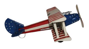 JS GartenDeko Modellflugzeug Modellflugzeug Doppeldecker USA Flagge Oldtimer Flugzeug B 44,5 cm