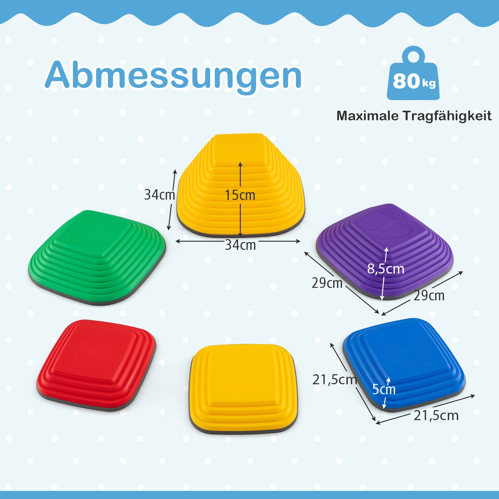 COSTWAY Stapelspielzeug, (6-tlg), rutschfestees Trittsteine-Set, ab 1 Jahr