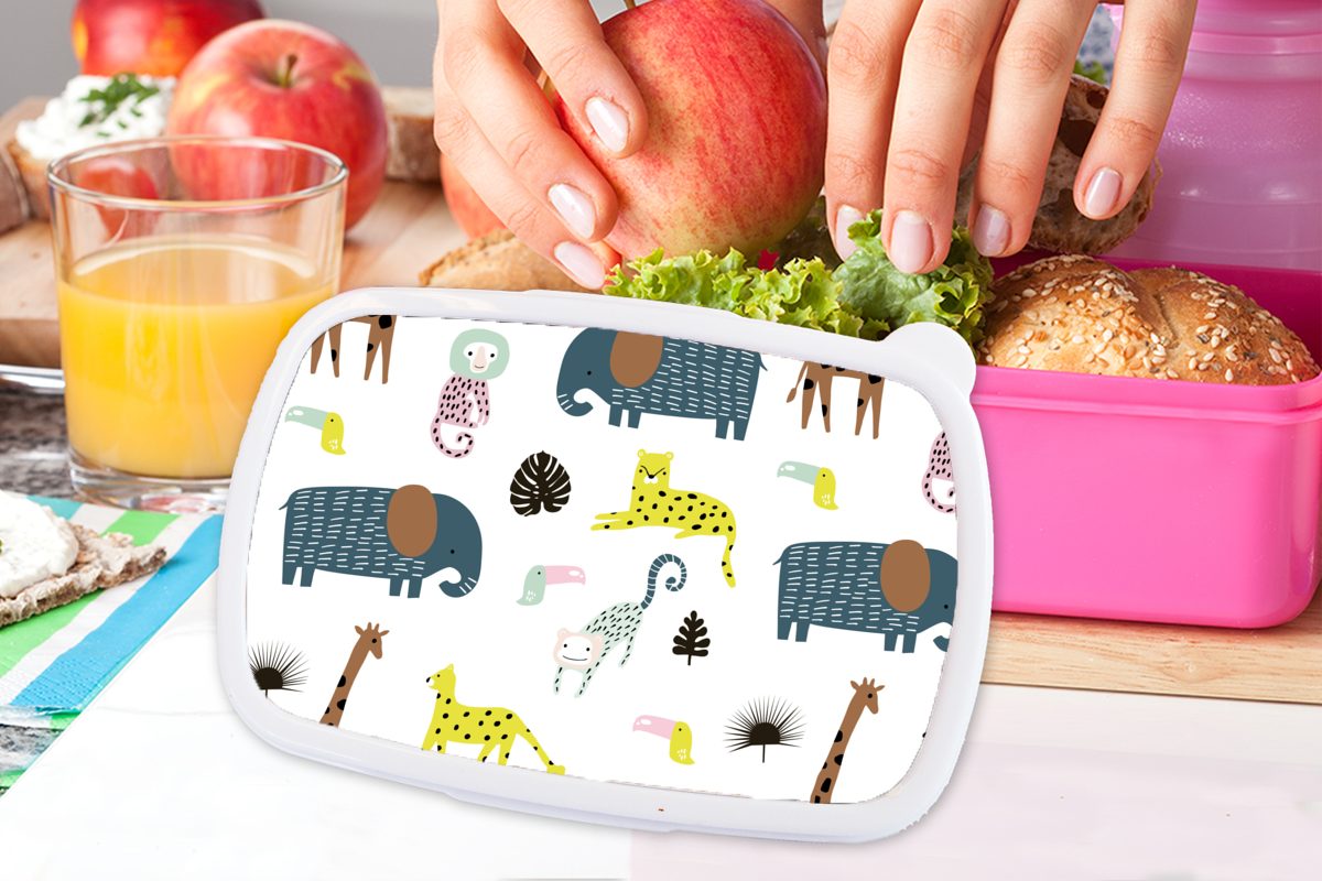 Brotdose Kunststoff MuchoWow (2-tlg), Brotbox - - Snackbox, für Kinder, Tiere Kunststoff, Lunchbox Erwachsene, Tiere Wilde Weiß, rosa Mädchen,