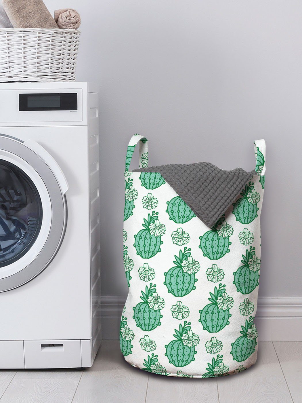 Kordelzugverschluss Griffen Wäschekorb mit Abakuhaus Waschsalons, Blüten-Blumen-Kunst Kaktus Wäschesäckchen Cacti für