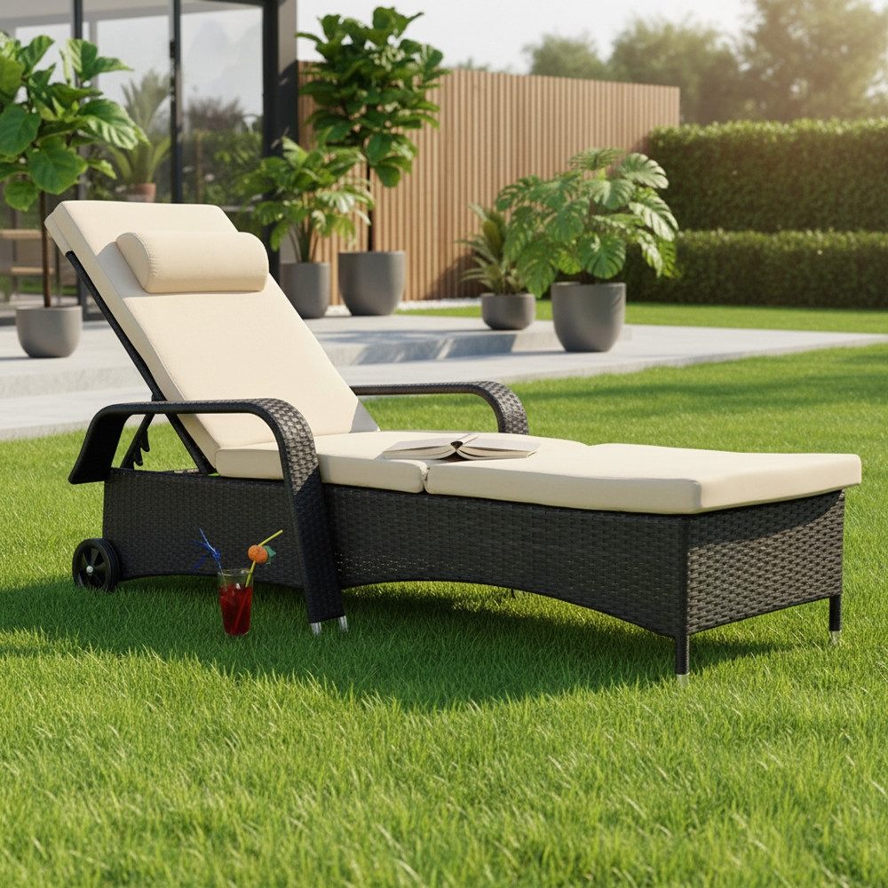 Melko Gartenliege Sonnenliege Gartenliege Polyrattan inkl. Kissen&Kopfstütz günstig online kaufen