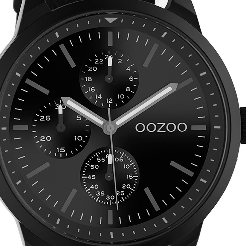 OOZOO Quarzuhr Oozoo Unisex Armbanduhr schwarz Analog, Damen, Herrenuhr  rund, groß (ca. 45mm) Lederarmband, Casual-Style