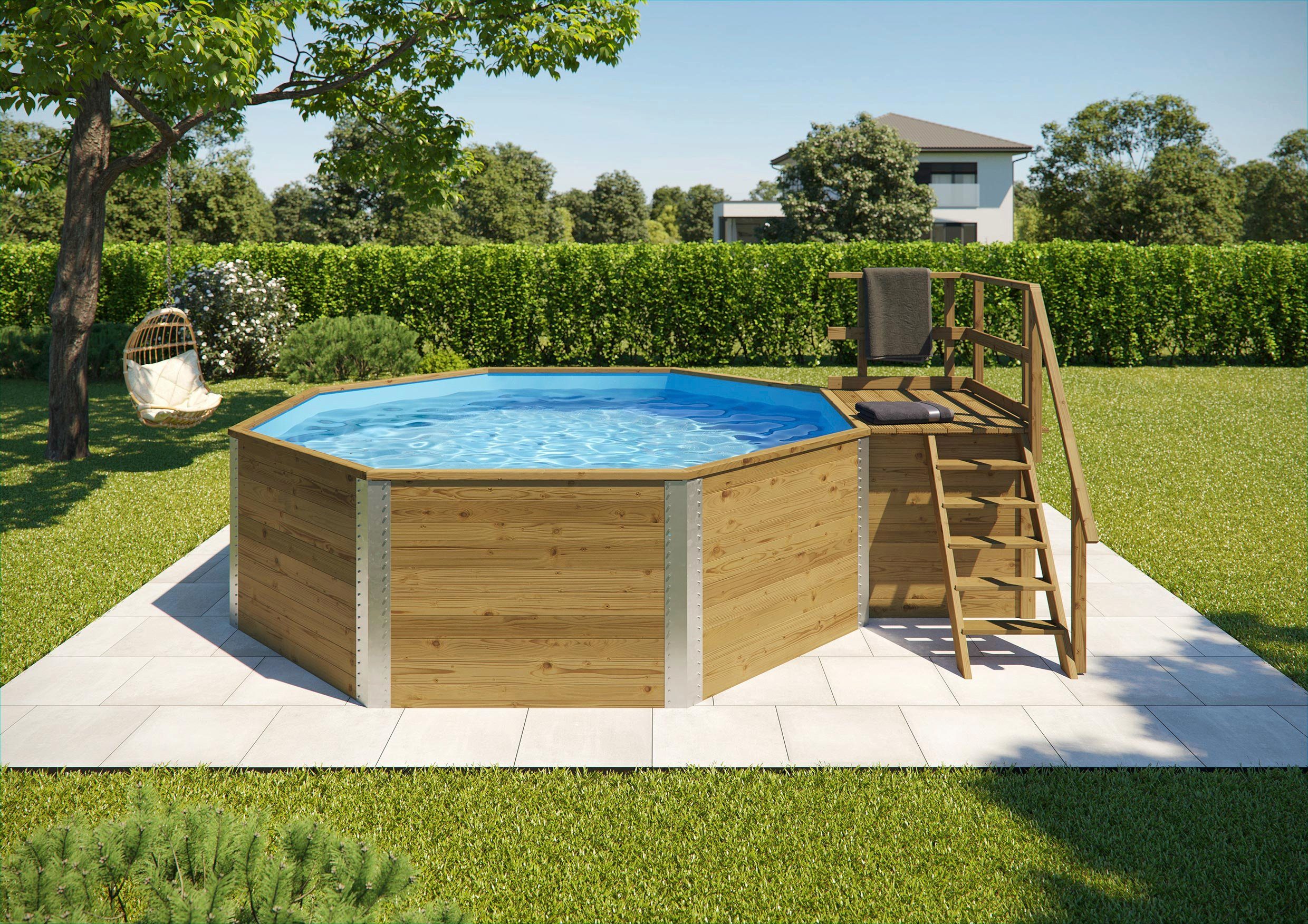weka Achteckpool MALI 2 mit Technikraum (Set, 9-tlg), BxLxH: 376x476x116 cm