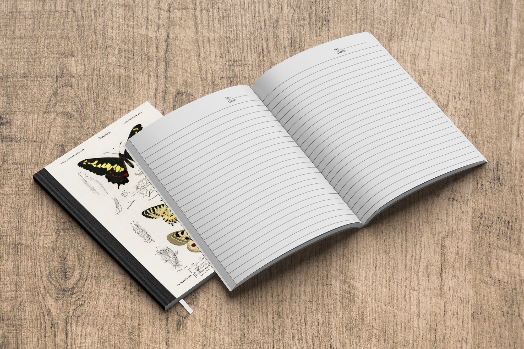 Merkzettel, Insekten, - Seiten, Tagebuch, Haushaltsbuch Journal, MuchoWow A5, - Notizheft, 98 Schmetterling Vintage Notizbuch
