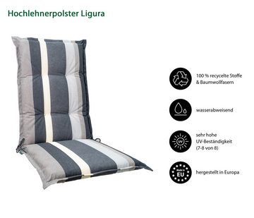 Dehner Polsterauflage Ligura, 71 x 50 x 50 cm, Farbe grau, für Hochlehner-Stühle, komfortable Schaumfüllung, wasserabweisend