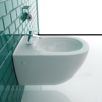 Alpenberger Bidet Keramik Wand-Bidet & Einhebel-Bidetmischer mit Ablaufgarnitur, Oval, Wandhängend - Made in Europa, Waagerecht Abgang, 2-tlg., Wand - Hänge Bidet