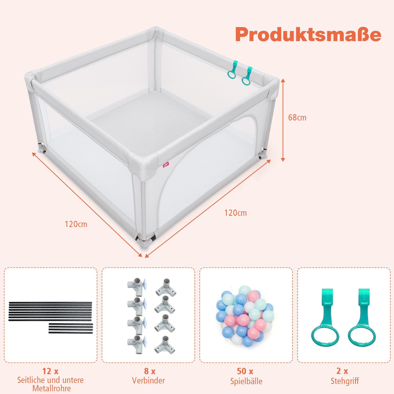 COSTWAY Laufstall Baby Laufgitter, 120x120cm, mit atmungsaktivem Netz & Rei günstig online kaufen