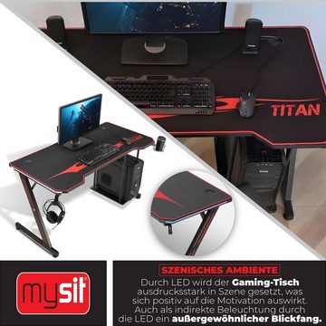 MY SIT Schreibtisch Gaming Tisch 140 cm TITAN mit LED Beleuchtung und Mauspad