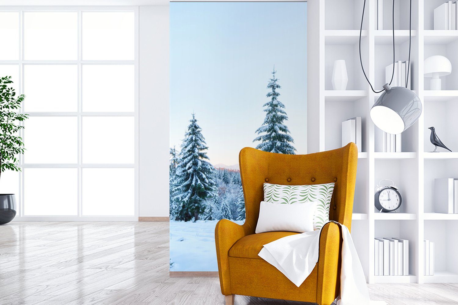 bedruckt, Fototapete Winter - Schnee Küche, Wohnzimmer Vliestapete St), für Schlafzimmer Bäume, Matt, (2 Fototapete - MuchoWow