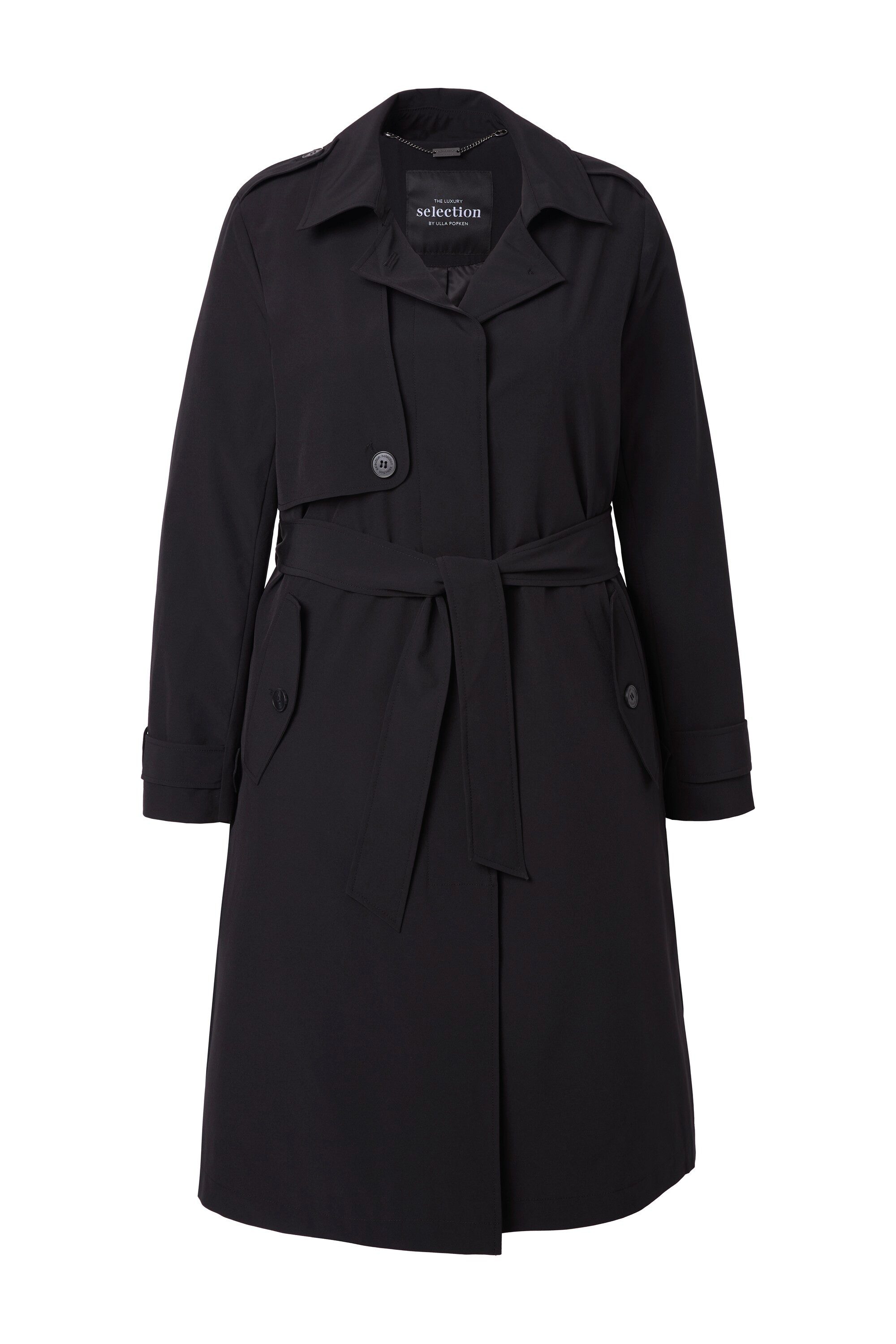 Ulla Popken Outdoorjacke Trenchcoat A-Linie Hemdkragen Gürtel Satinfutter günstig online kaufen