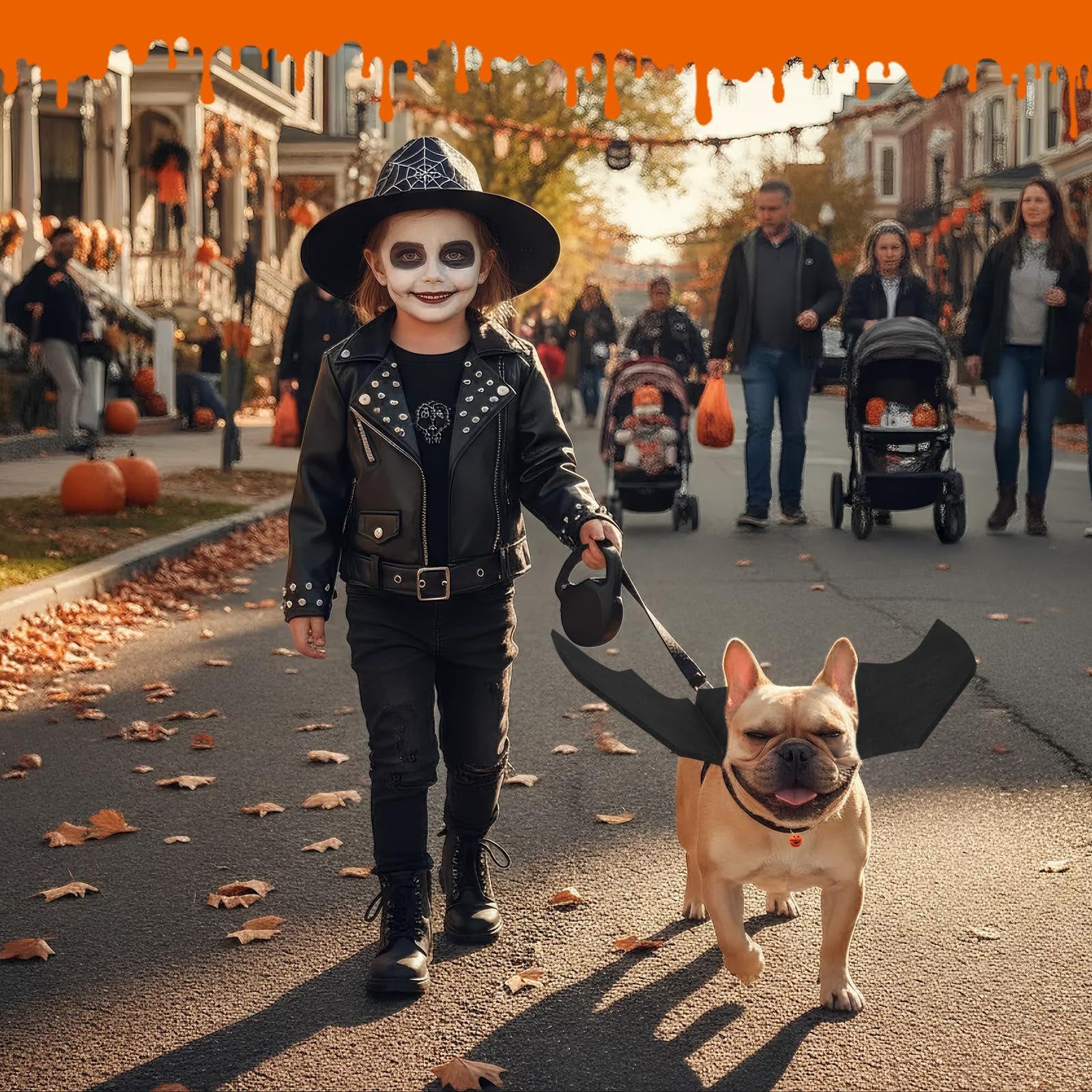 Srvillg Hundekostüm Halloween-Kostüm für kleine Hunde, Fledermausflügel mit Kürbisglocke, Halloween-Kostüm für Hunde und Katzen, Party-Dekoration