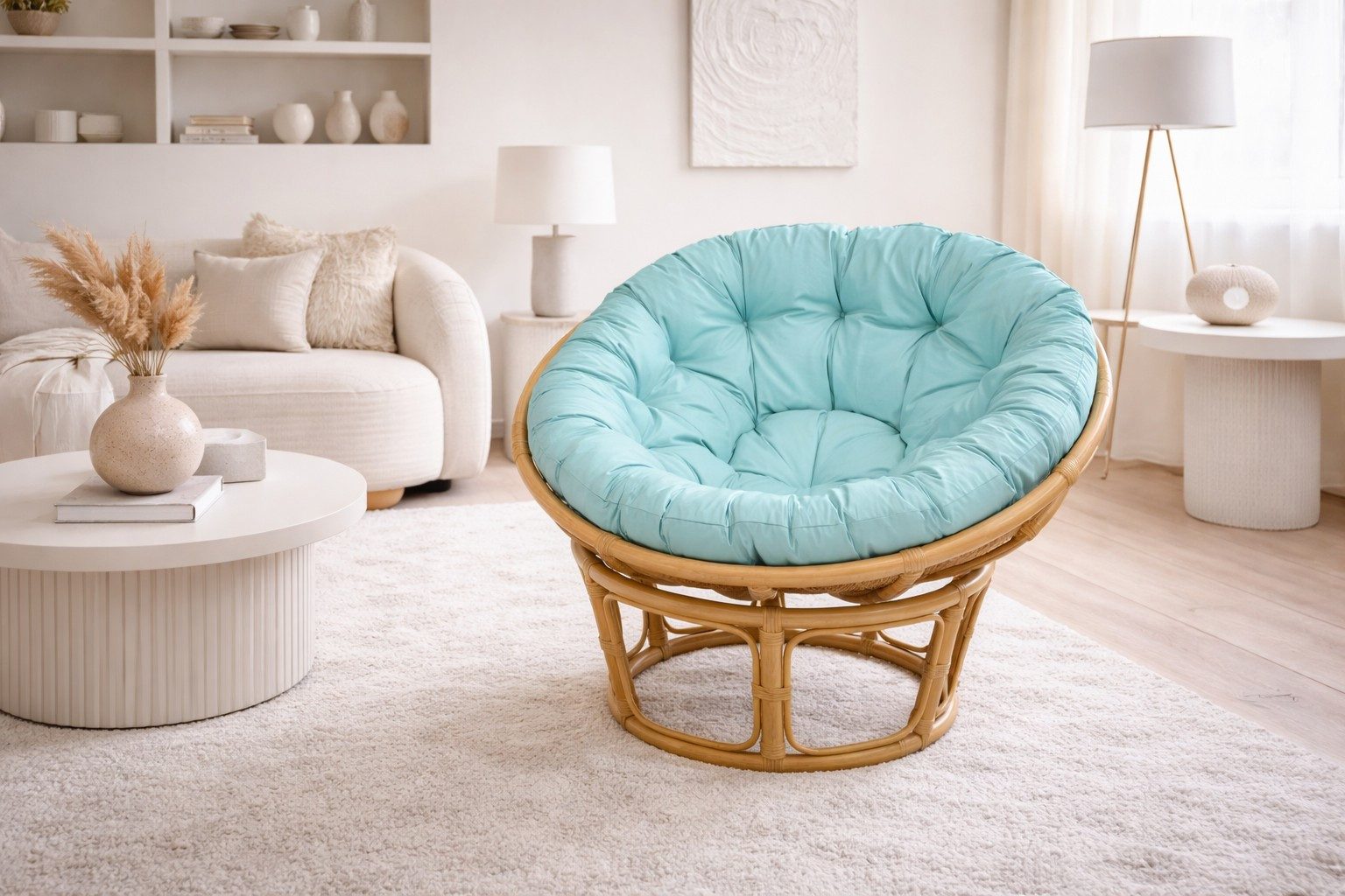 moebel-direkt-online Loungesessel Rattansessel / Papasansessel – handgeflochten, beige, Ø 100 cm (Sessel inklusive Kissenauflage)