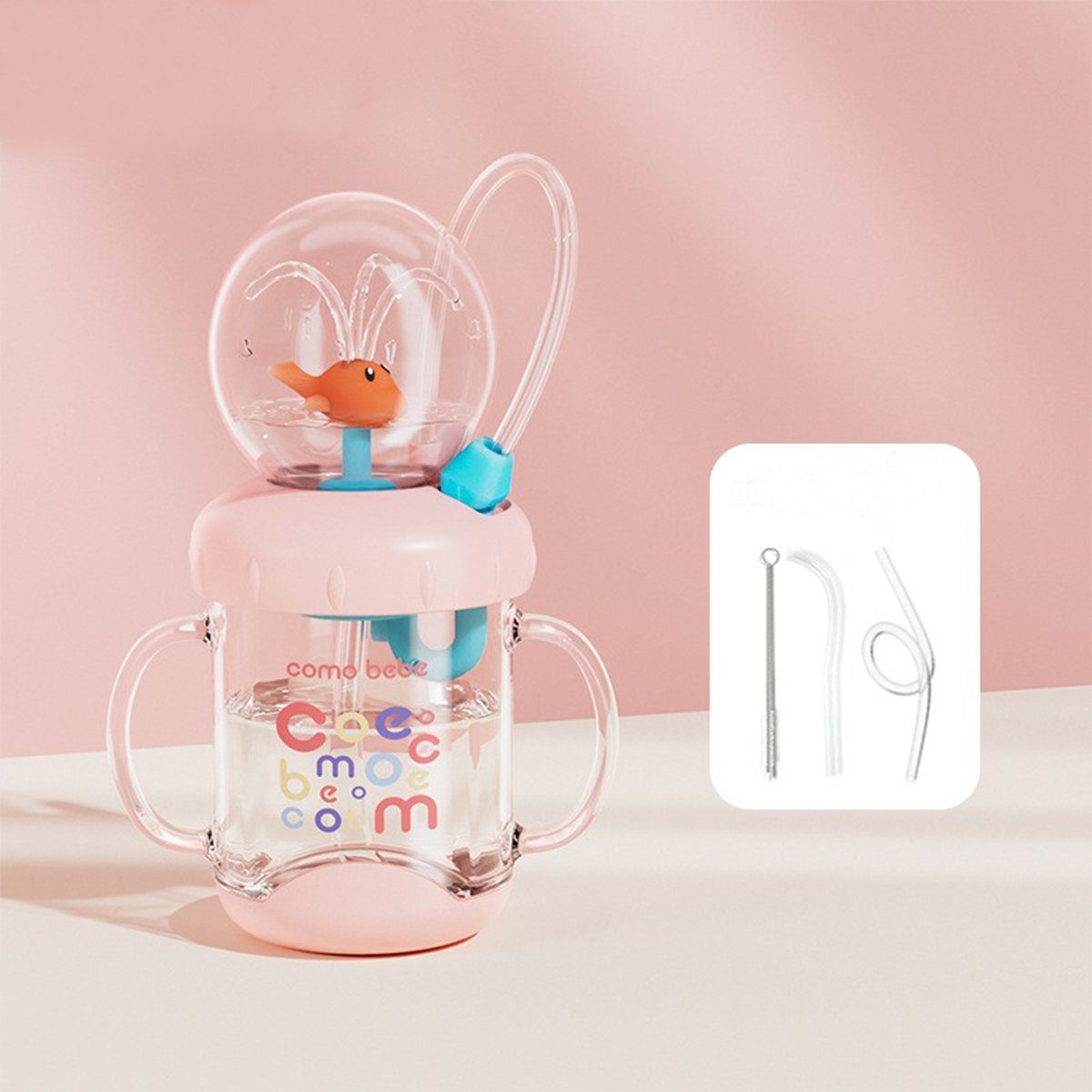 Schnabeltassen Süße Kleinkinder Rosa Trinklernbecher Baby Strohhalm Plastikbecher, Wasserflaschen Cartoon-Wal XDeer Babyflasche für mit 220ML/350ml