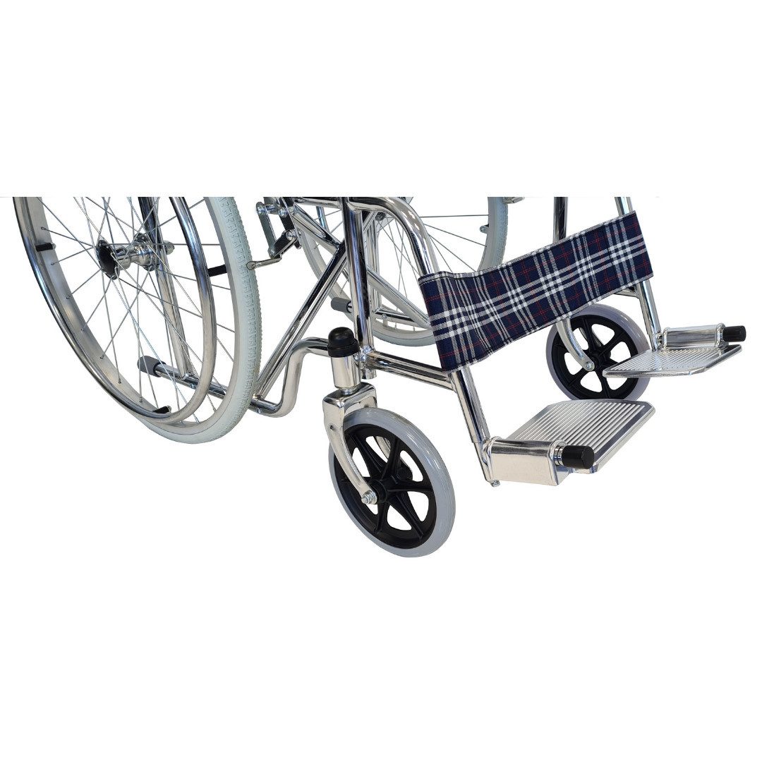 abc HOME Rollstuhl, klassisch, stabil, klappbar, verchromter Stahl, Klappbare Fußstützen