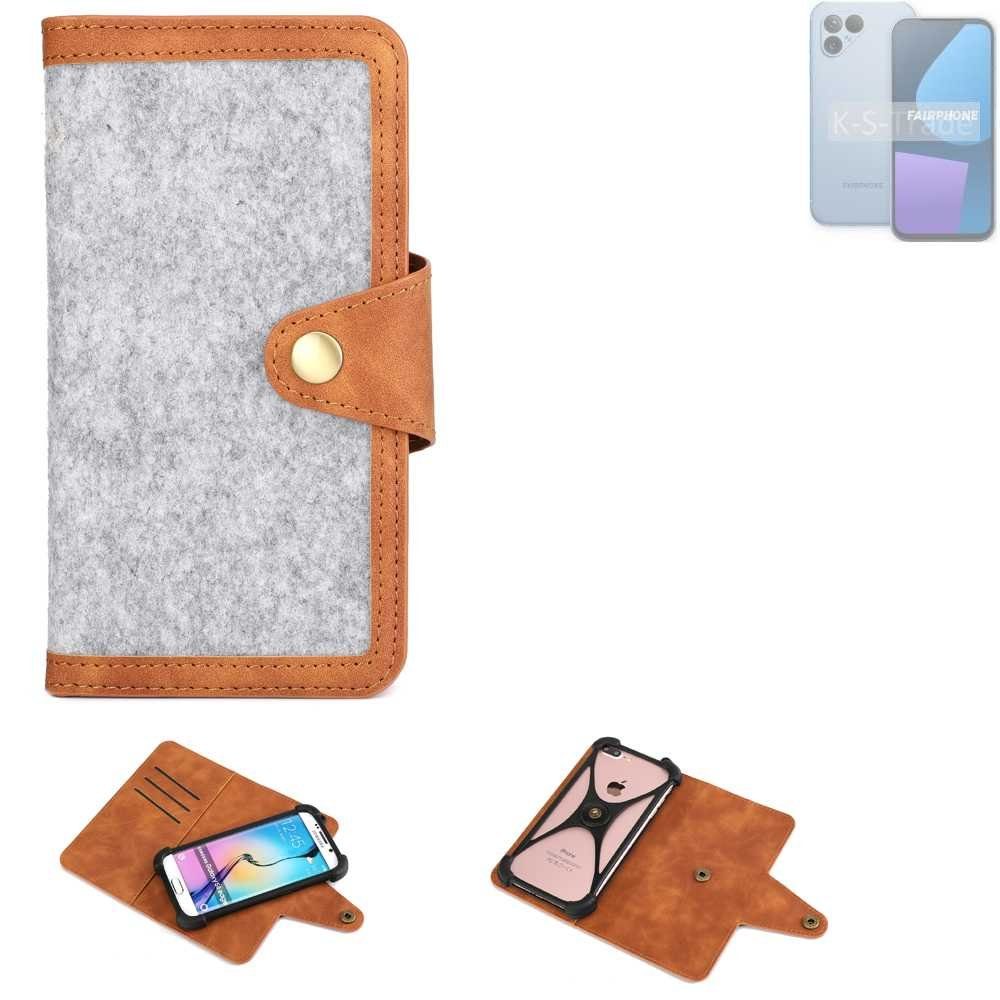 K-S-Trade Handyhülle für Fairphone Fairphone 5, Handyhülle 5 Schutzhülle Filz-Hülle Kunst-Leder hellgrau braun