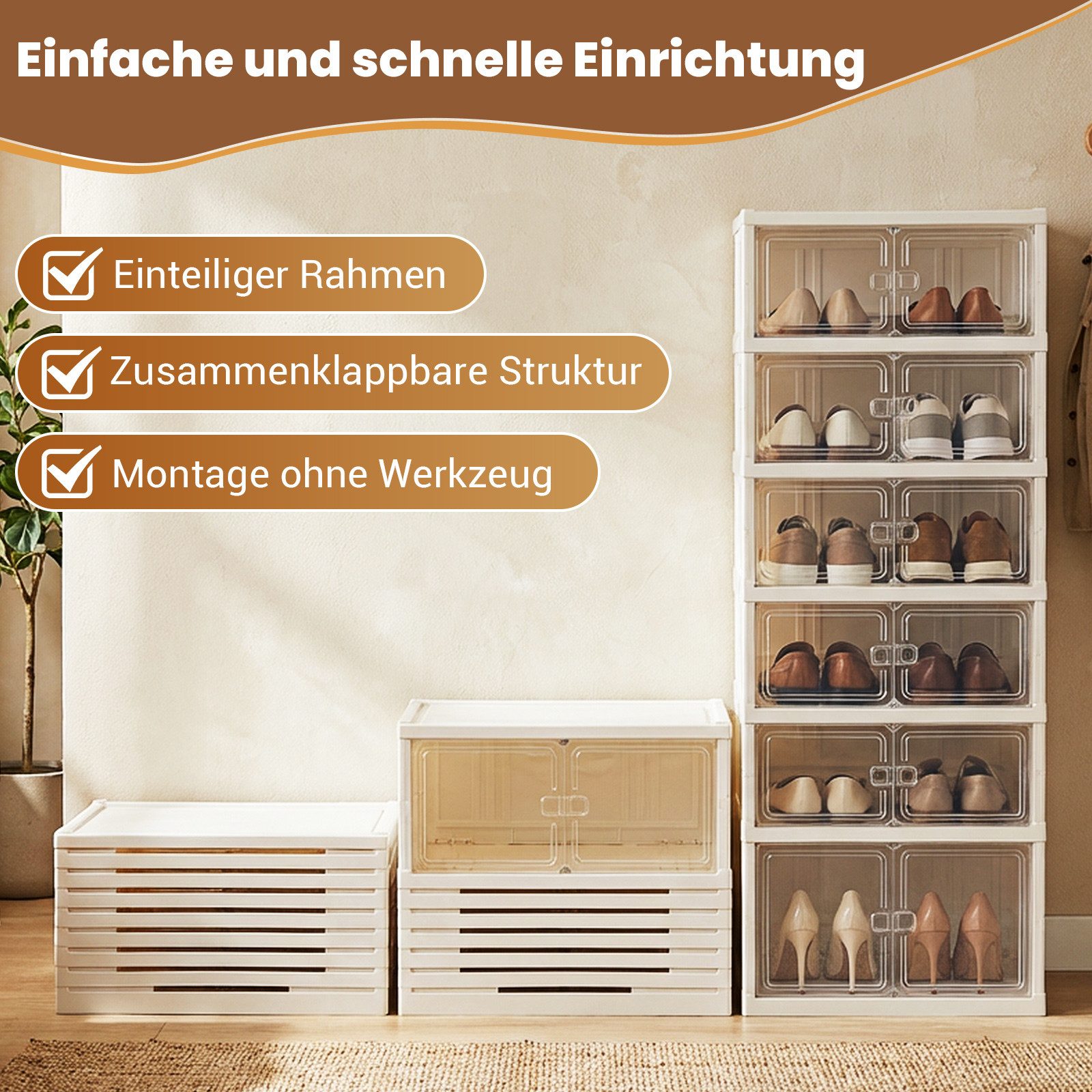 COSTWAY Schuhschrank 6 stöckig stapelbares Aufbewahrungsbox für 12 Paar Schuhe