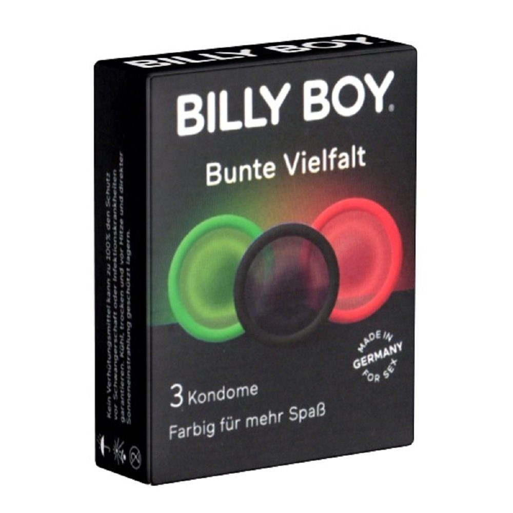 Billy Boy Kondome Bunte Vielfalt (Kondom Sortiment) verschiedene Sorten, Packung mit, 3 St., Kondome mit Gleitfilm, bunt gemischte Kondome
