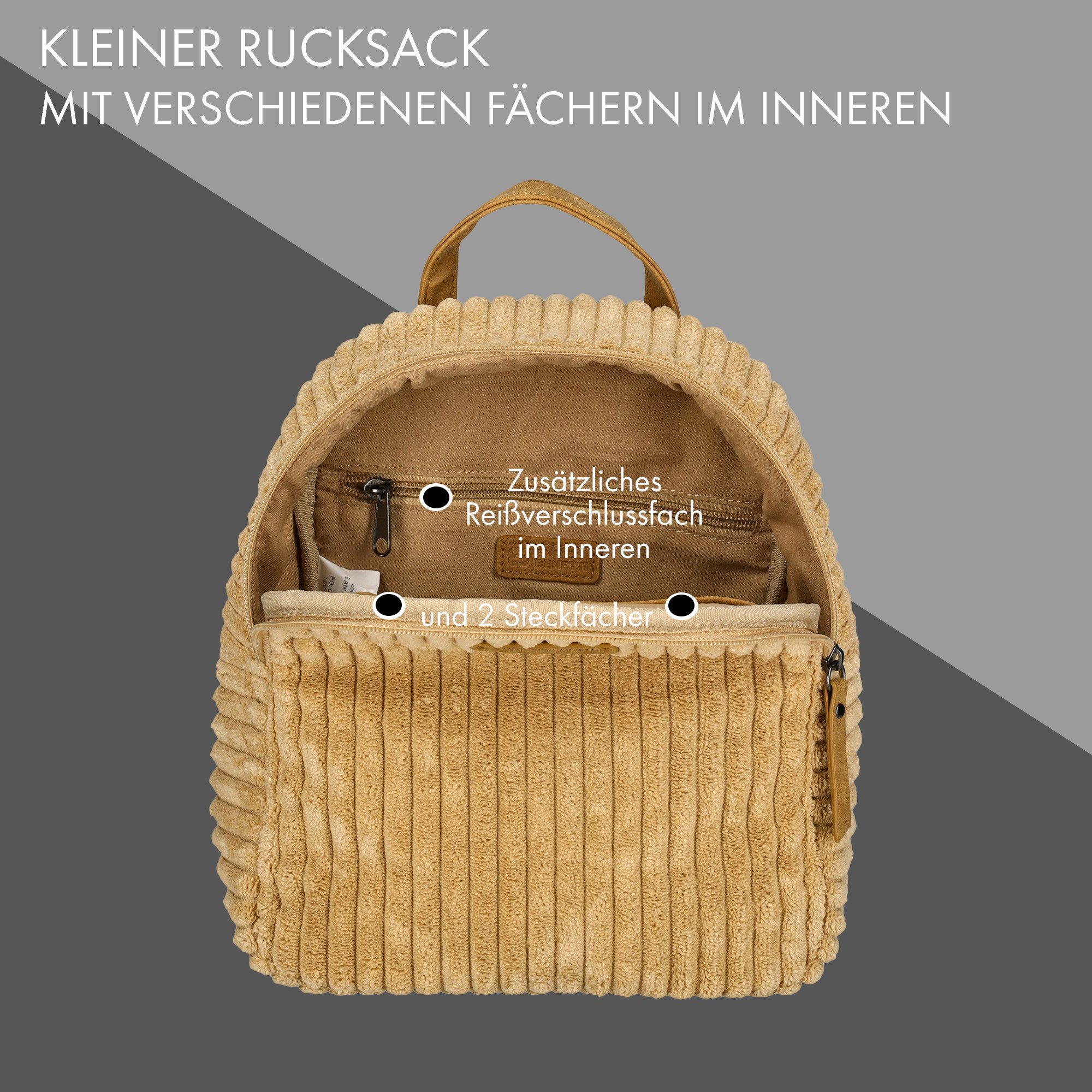 Enrico Benetti Freizeitrucksack Rucksack Damen klein - Cityrucksack - Freizeitrucksack leicht (Cityrucksack, Freizeitrucksack leicht), aus weichem Cord ähnlichem Stoff