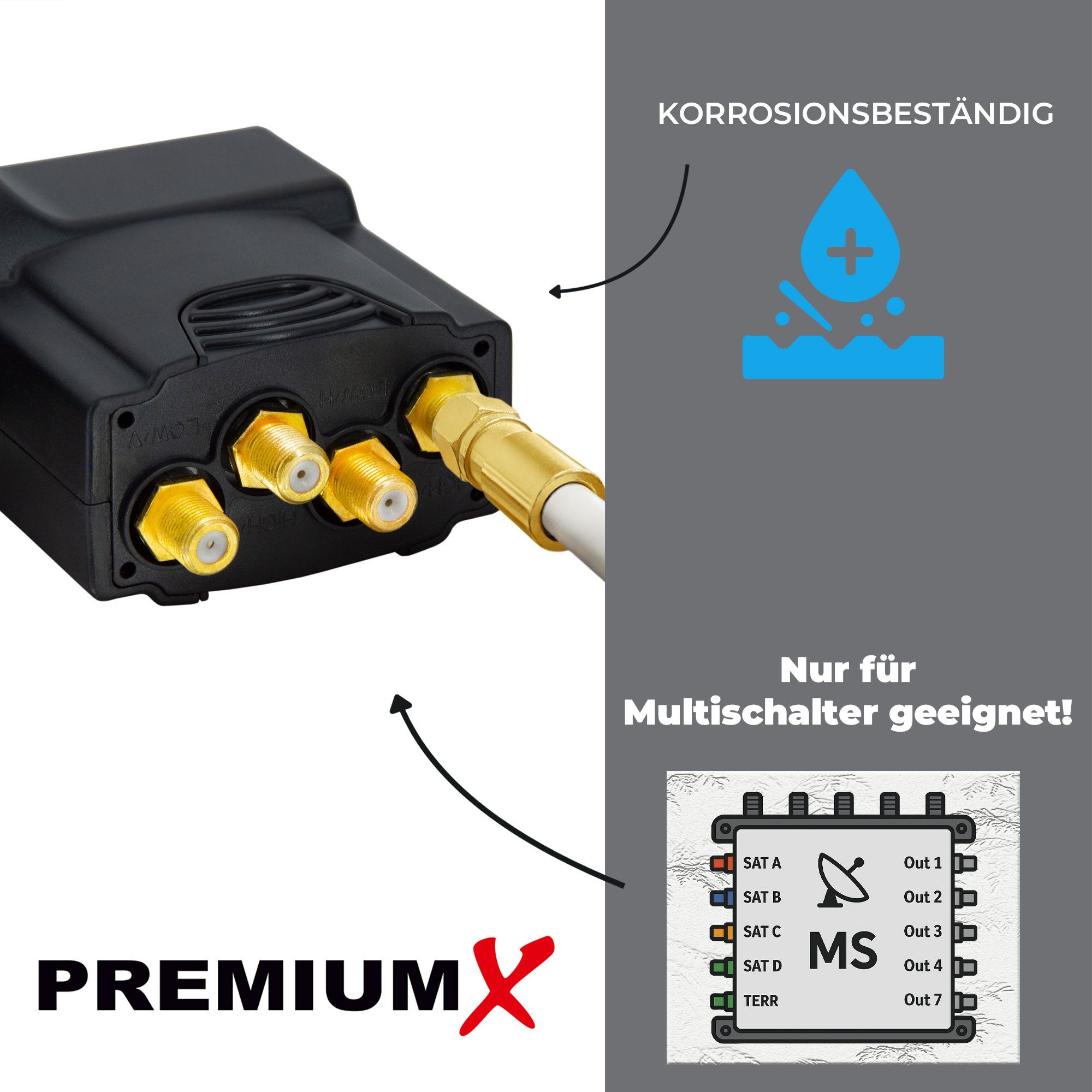 PremiumX DELUXE Quattro LNB SAT für Multischalterbetrieb DVB-S2 HD UHD 4K Monoblock-LNB