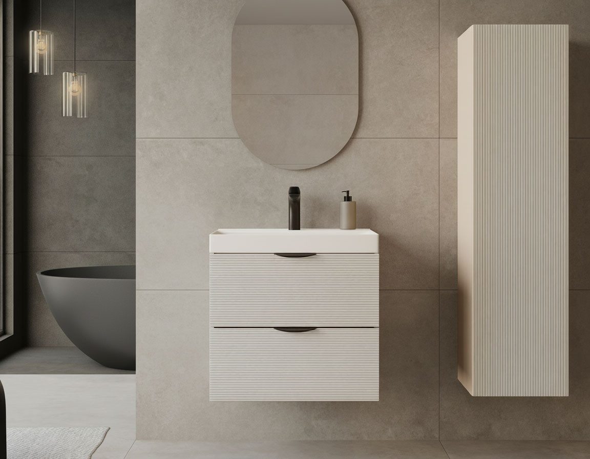 welltime Waschtisch FLOW STRIPE mit Waschbecken, Breite 60 oder 80cm, modernes Design, Schrank mit 2 Schubladen, Soft-Close-Function, in 2 Breiten erhältlich