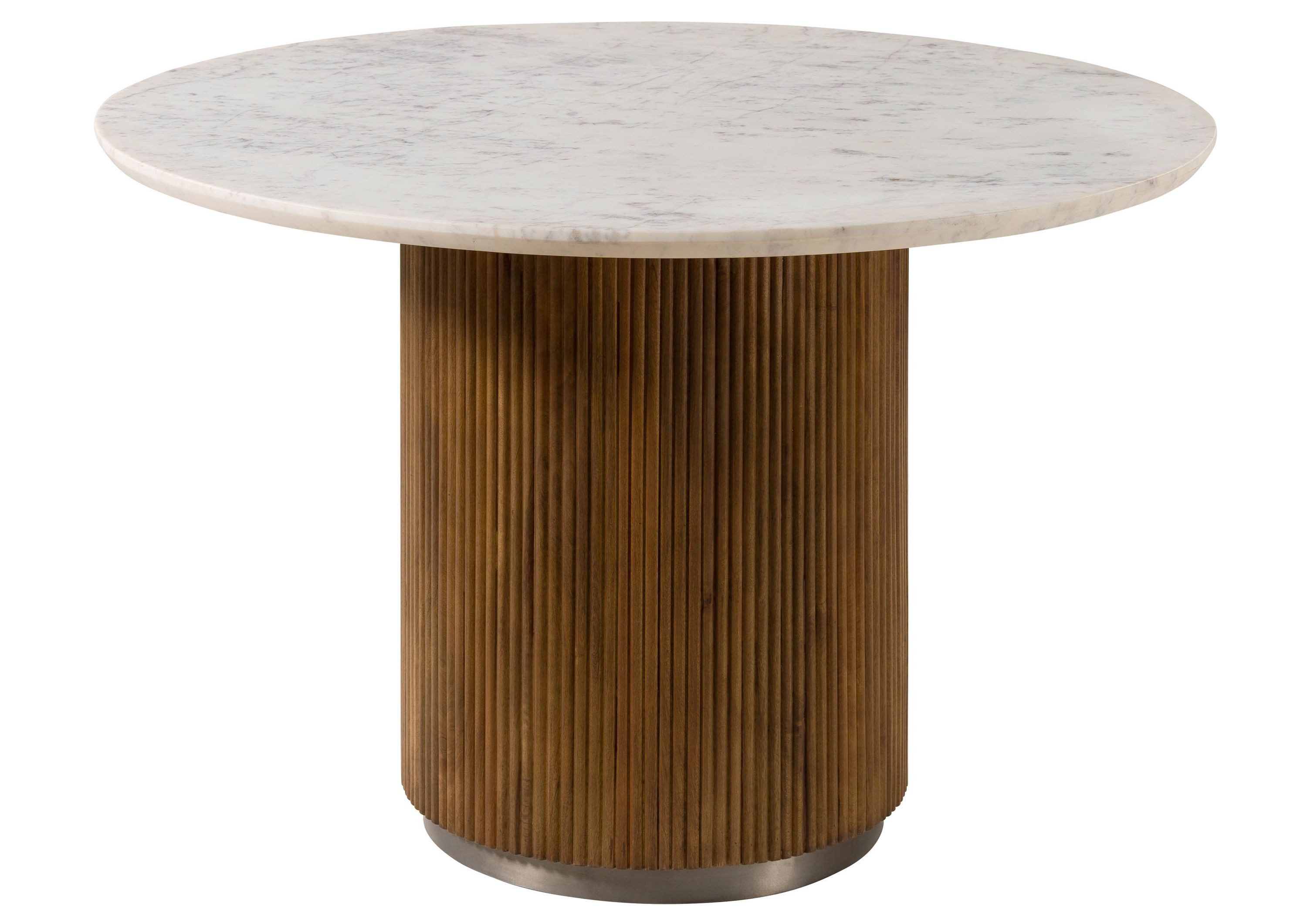 Massivmoebel24 Esstisch BARCELONA (Massivholz, Massivholztisch), rund Mango 120x120x76 braun lackiert / Marmor weiß BARCELONA #228